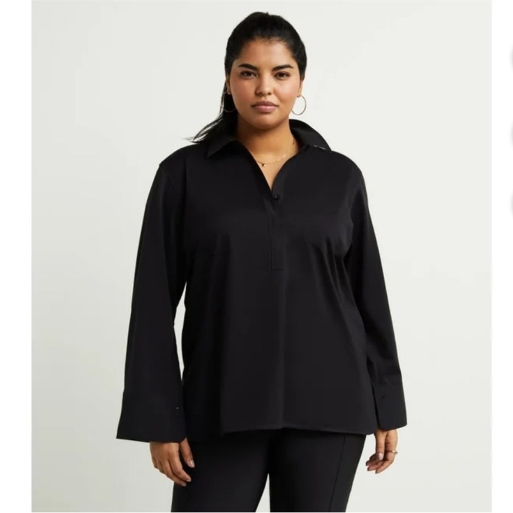 GSTQ Women's Placket Collared Shirt Black size medium NWT